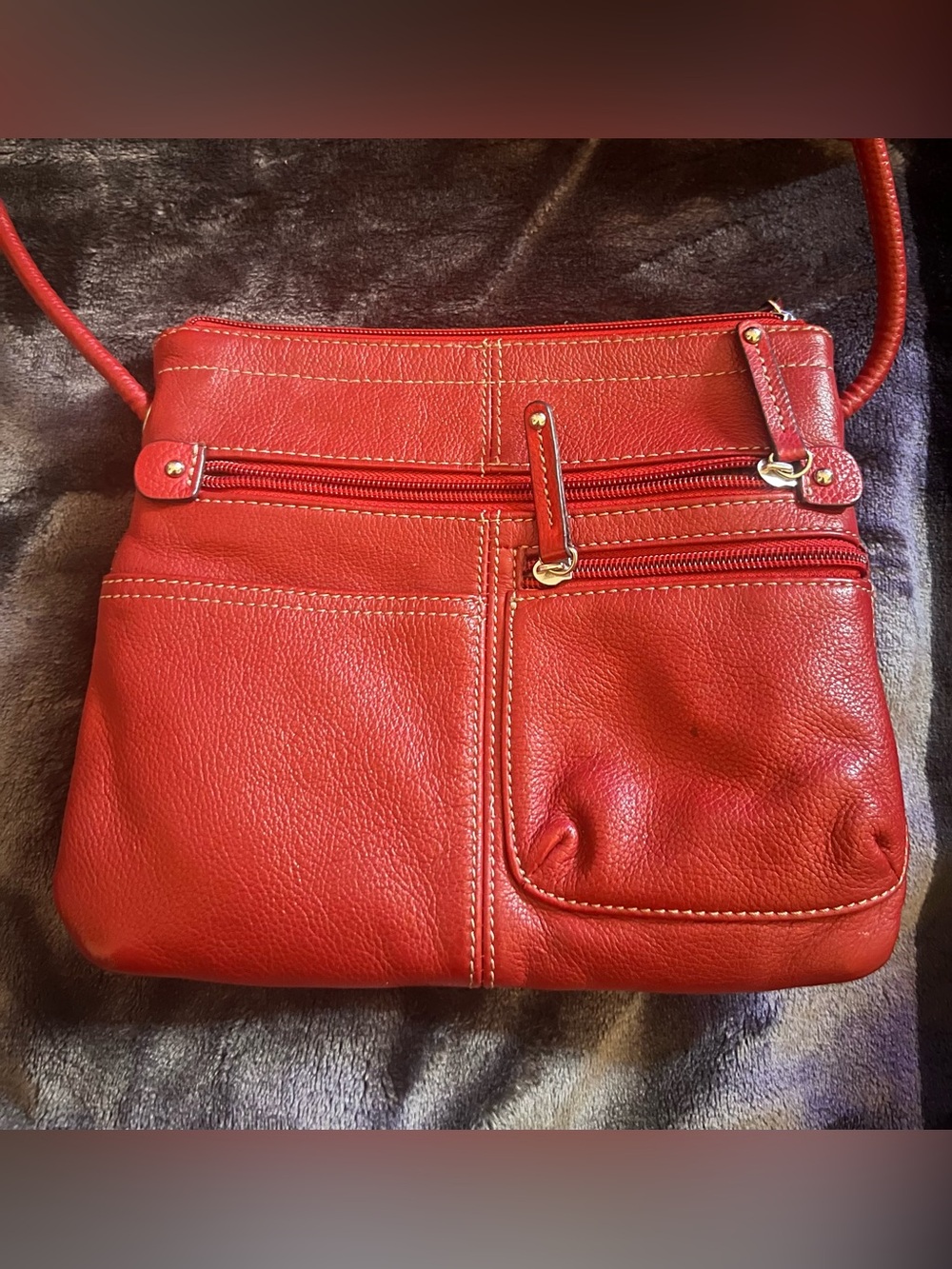 Red Leather Crossbody Bag - Classic Women's Bag